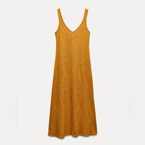 ZARA JACQUARD SLEEVELESS V NECK MIDI DRESS ZW COLLECTION BOHO Orange Brown S